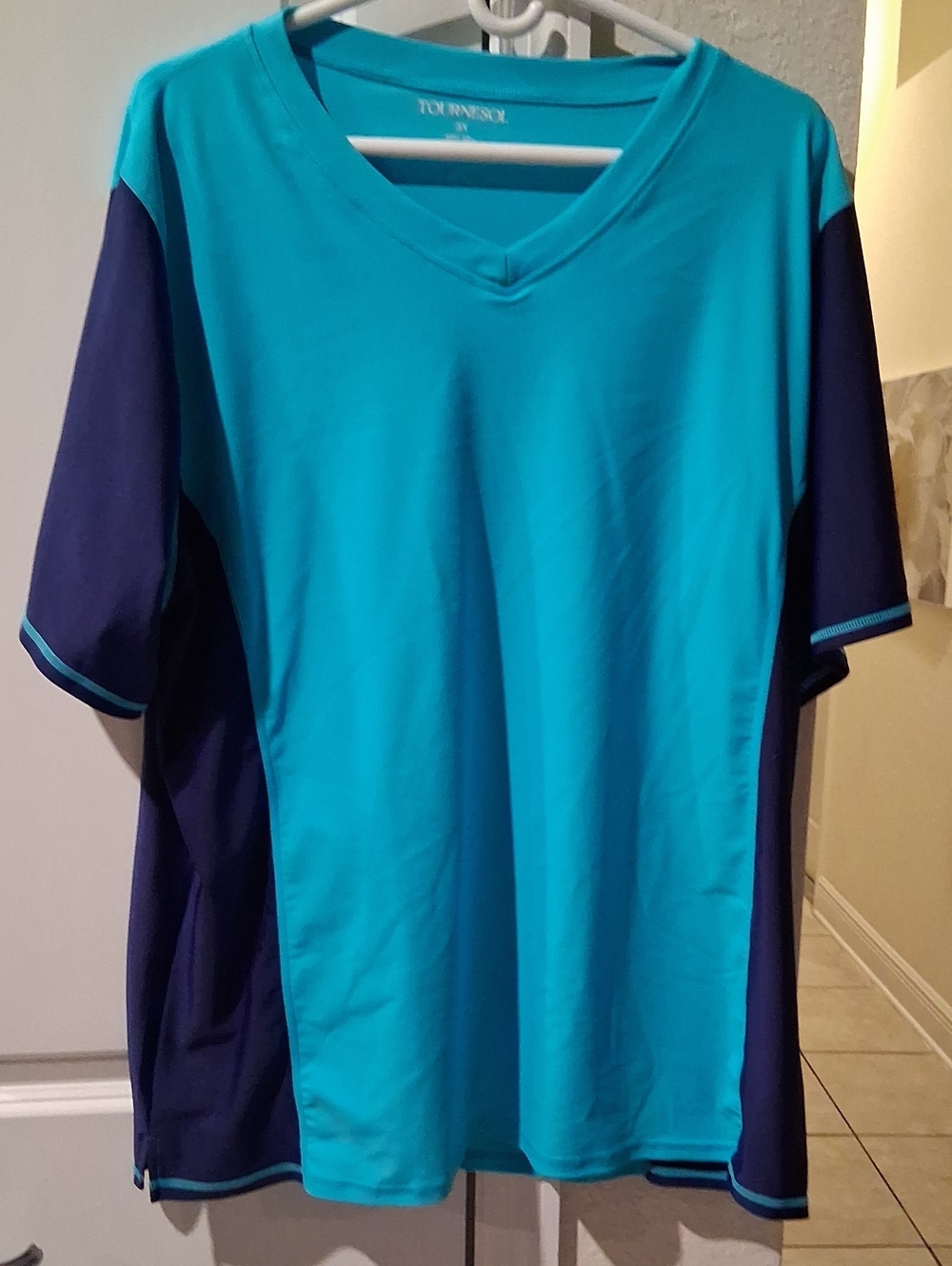 Men's V-Neck Athletic Shirt in Teal and Navy